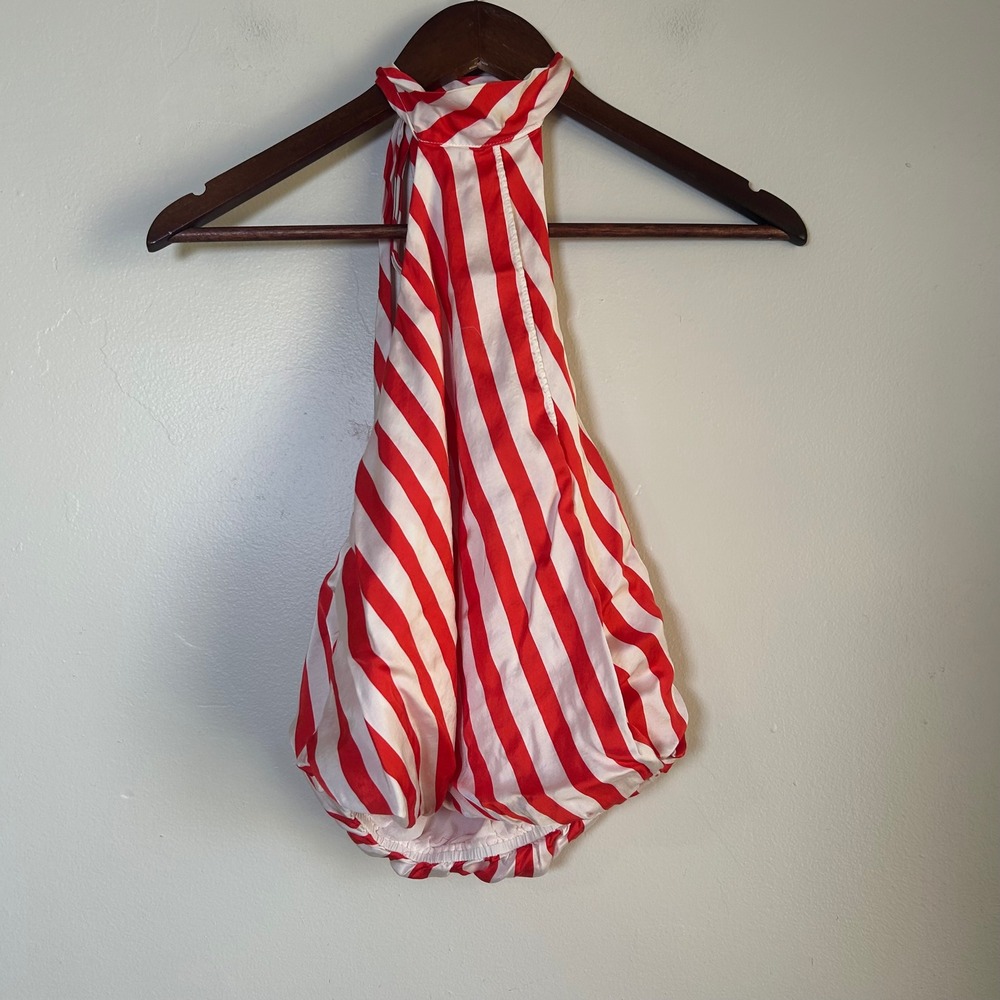 EUC Maeve Anthropologie Halter Top Size XXS Red White Striped Bubble Hem